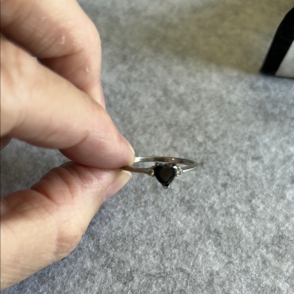 925 Sterling Silver Lab Created Onyx Heart Cubic Zerconia Ring - Picture 8 of 16